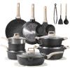 imageCAROTE 21 PCS Ceramic Cookware Set Pots and Pans Set Non Stick Pot and Pan Set with Frying Pan Induction Ready Cooking Set for Kitchen PFOSPFOAPFAS Free BrownClassic Black
