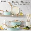 imageCAROTE 21 PCS Ceramic Cookware Set Pots and Pans Set Non Stick Pot and Pan Set with Frying Pan Induction Ready Cooking Set for Kitchen PFOSPFOAPFAS Free BrownBlue
