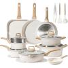 imageCAROTE 21 PCS Ceramic Cookware Set Pots and Pans Set Non Stick Pot and Pan Set with Frying Pan Induction Ready Cooking Set for Kitchen PFOSPFOAPFAS Free BrownCream White
