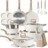 imageCAROTE 21 PCS Ceramic Cookware Set Pots and Pans Set Non Stick Pot and Pan Set with Frying Pan Induction Ready Cooking Set for Kitchen PFOSPFOAPFAS Free BrownCream White