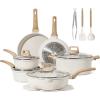 imageCAROTE 21 PCS Ceramic Cookware Set Pots and Pans Set Non Stick Pot and Pan Set with Frying Pan Induction Ready Cooking Set for Kitchen PFOSPFOAPFAS Free BrownCream White