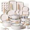 imageCAROTE 21 PCS Ceramic Cookware Set Pots and Pans Set Non Stick Pot and Pan Set with Frying Pan Induction Ready Cooking Set for Kitchen PFOSPFOAPFAS Free BrownCream White