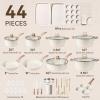 imageCAROTE 21 PCS Ceramic Cookware Set Pots and Pans Set Non Stick Pot and Pan Set with Frying Pan Induction Ready Cooking Set for Kitchen PFOSPFOAPFAS Free BrownCream White