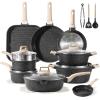 imageCAROTE 21 PCS Ceramic Cookware Set Pots and Pans Set Non Stick Pot and Pan Set with Frying Pan Induction Ready Cooking Set for Kitchen PFOSPFOAPFAS Free BrownClassic Black