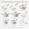imageCAROTE 21 PCS Ceramic Cookware Set Pots and Pans Set Non Stick Pot and Pan Set with Frying Pan Induction Ready Cooking Set for Kitchen PFOSPFOAPFAS Free BrownBlue