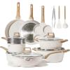 imageCAROTE 21 PCS Ceramic Cookware Set Pots and Pans Set Non Stick Pot and Pan Set with Frying Pan Induction Ready Cooking Set for Kitchen PFOSPFOAPFAS Free BrownCream White