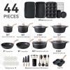 imageCAROTE 21 PCS Ceramic Cookware Set Pots and Pans Set Non Stick Pot and Pan Set with Frying Pan Induction Ready Cooking Set for Kitchen PFOSPFOAPFAS Free BrownClassic Black
