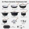 imageCAROTE 21 PCS Ceramic Cookware Set Pots and Pans Set Non Stick Pot and Pan Set with Frying Pan Induction Ready Cooking Set for Kitchen PFOSPFOAPFAS Free BrownBlack