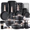 imageCAROTE 21 PCS Ceramic Cookware Set Pots and Pans Set Non Stick Pot and Pan Set with Frying Pan Induction Ready Cooking Set for Kitchen PFOSPFOAPFAS Free BrownClassic Black