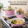 imageCAROTE 21 PCS Ceramic Cookware Set Pots and Pans Set Non Stick Pot and Pan Set with Frying pan Induction Ready Cooking Set for Kitchen PFOSPFOAPFAS Free PinkPink