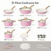 imageCAROTE 21 PCS Ceramic Cookware Set Pots and Pans Set Non Stick Pot and Pan Set with Frying pan Induction Ready Cooking Set for Kitchen PFOSPFOAPFAS Free PinkPink