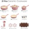 imageCAROTE 21pcs Cookware Set Nonstick Pots and Pans Set Ceramic Cookware Set Induction Cookware Non toxic Healthy Non Stick Kitchen Cooking Set PFAS PTFE FreePink
