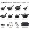 imageCAROTE 28PCS Pots and Pans Set Nonstick Cookware Set Kitchen Non Stick Induction Titanium Cookware Nontoxic Granite Cooking set PFOA Free BlackBlack