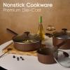 imageCAROTE Pots and Pans Set Non Stick 21PCS Cookware Set with Strainer Lid Induction Cooking Set with Kitchen Utensils Dark GreenBrown