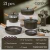 imageCAROTE Pots and Pans Set Non Stick 21PCS Cookware Set with Strainer Lid Induction Cooking Set with Kitchen Utensils Dark GreenGreen