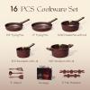 imageCAROTE Pots and Pans Set Nonstick 16pcs Cookware Set Nonstick NonToxic amp PFOAampPFOSFree Dishwasher RVCamping Cookware Set Cooking Pots with Lids BrownWine Red