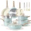 imageCAROTE 21 PCS Ceramic Cookware Set Pots and Pans Set Non Stick Pot and Pan Set with Frying Pan Induction Ready Cooking Set for Kitchen PFOSPFOAPFAS Free BrownBlue