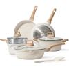 imageCAROTE 21 PCS Ceramic Cookware Set Pots and Pans Set Non Stick Pot and Pan Set with Frying Pan Induction Ready Cooking Set for Kitchen PFOSPFOAPFAS Free BrownCream White