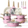 imageCAROTE 21 PCS Ceramic Cookware Set Pots and Pans Set Non Stick Pot and Pan Set with Frying pan Induction Ready Cooking Set for Kitchen PFOSPFOAPFAS Free PinkPink