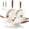 imageCAROTE Pots and Pans Set Non Stick 21PCS Cookware Set with Strainer Lid Induction Cooking Set with Kitchen Utensils Dark GreenWhite