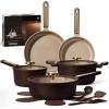 imageCAROTE Pots and Pans Set Nonstick 16pcs Cookware Set Nonstick NonToxic amp PFOAampPFOSFree Dishwasher RVCamping Cookware Set Cooking Pots with Lids BrownBrown