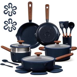 imageCAROTE 21pcs Cookware Set Nonstick Pots and Pans Set Ceramic Cookware Set Induction Cookware Non toxic Healthy Non Stick Kitchen Cooking Set PFAS PTFE FreeBlue