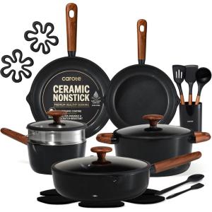 imageCAROTE 21pcs Cookware Set Nonstick Pots and Pans Set Ceramic Cookware Set Induction Cookware Non toxic Healthy Non Stick Kitchen Cooking Set PFAS PTFE FreeBlack