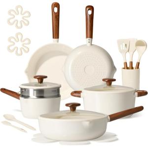 imageCAROTE 21pcs Cookware Set Nonstick Pots and Pans Set Ceramic Cookware Set Induction Cookware Non toxic Healthy Non Stick Kitchen Cooking Set PFAS PTFE FreeWhite