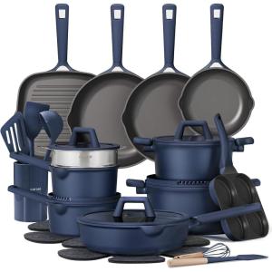 imageCAROTE 31PCS Pots and Pans Set Nonstick Cookware Set Kitchen Non Stick Induction Titanium Cookware Nontoxic Granite Cooking set PFOA FreeBlue