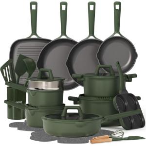 imageCAROTE 31PCS Pots and Pans Set Nonstick Cookware Set Kitchen Non Stick Induction Titanium Cookware Nontoxic Granite Cooking set PFOA FreeGreen
