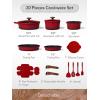 imageCAROTE 20Pcs Titanium Cookware Set Pots and Pans Set Non Stick Kitchen Cooking Set with Detachable Handle Non Toxic Induction Cookware  Camping Cookware DishwasherOven Safe Red