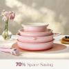 imageCAROTE 20Pcs Titanium Cookware Set Pots and Pans Set Non Stick Kitchen Cooking Set with Detachable Handle Non Toxic Induction Cookware DishwasherOven SafeGradient Pink
