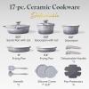 imageCAROTE 20Pcs Titanium Cookware Set Pots and Pans Set Non Stick Kitchen Cooking Set with Detachable Handle Non Toxic Induction Cookware DishwasherOven SafeGradient Grey