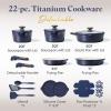 imageCAROTE 20Pcs Titanium Cookware Set Pots and Pans Set Non Stick Kitchen Cooking Set with Detachable Handle Non Toxic Induction Cookware DishwasherOven SafeBlue