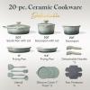 imageCAROTE 20Pcs Titanium Cookware Set Pots and Pans Set Non Stick Kitchen Cooking Set with Detachable Handle Non Toxic Induction Cookware DishwasherOven SafeGradient Green