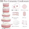 imageCAROTE 20Pcs Titanium Cookware Set Pots and Pans Set Non Stick Kitchen Cooking Set with Detachable Handle Non Toxic Induction Cookware DishwasherOven SafeGradient Pink