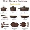 imageCAROTE 20Pcs Titanium Cookware Set Pots and Pans Set Non Stick Kitchen Cooking Set with Detachable Handle Non Toxic Induction Cookware DishwasherOven SafeBrown