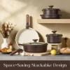imageCAROTE 20Pcs Titanium Cookware Set Pots and Pans Set Non Stick Kitchen Cooking Set with Detachable Handle Non Toxic Induction Cookware DishwasherOven SafeBrown