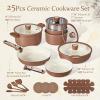 imageCAROTE 25Piece Ceramic Cookware Set Nonstick Pots and Pans Set with Detachable Handle NonToxic Kitchen Cooking Set Dishwasher amp Oven Safe Induction Compatible PFAS Free GreenChocolate