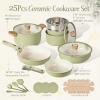 imageCAROTE 25Piece Ceramic Cookware Set Nonstick Pots and Pans Set with Detachable Handle NonToxic Kitchen Cooking Set Dishwasher amp Oven Safe Induction Compatible PFAS Free GreenGreen