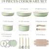 imageCAROTE Pots and Pans Set Nonstick Cookware Set Detachable Handle 19pcs Induction Kitchen Cookware Sets Non Stick with Removable Handle RV Cookware Set Oven Safe PinkSage Green