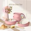 imageCAROTE Pots and Pans Set Nonstick Cookware Set Detachable Handle 19pcs Induction Kitchen Cookware Sets Non Stick with Removable Handle RV Cookware Set Oven Safe PinkPink