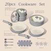 imageCarote 21pcs Ceramic Cookware Set with Detachable Handles Pots and Pans Set Non Stick RV Kitchen Cooking Pot and Pan Dishwasher Safe Nontoxic Induction Cookware PFAS and PFOA Free Olive GreenGray