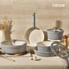 imageCarote 21pcs Ceramic Cookware Set with Detachable Handles Pots and Pans Set Non Stick RV Kitchen Cooking Pot and Pan Dishwasher Safe Nontoxic Induction Cookware PFAS and PFOA Free Olive GreenGray