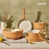 imageCarote 21pcs Ceramic Cookware Set with Detachable Handles Pots and Pans Set Non Stick RV Kitchen Cooking Pot and Pan Dishwasher Safe Nontoxic Induction Cookware PFAS and PFOA Free Olive GreenOrange