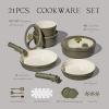 imageCarote 21pcs Ceramic Cookware Set with Detachable Handles Pots and Pans Set Non Stick RV Kitchen Cooking Pot and Pan Dishwasher Safe Nontoxic Induction Cookware PFAS and PFOA Free Olive GreenGreen