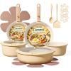 imageCAROTE 18Pcs Ceramic Cookware Set with Detachable Handle Pots and Pans Set Non Stick Non Toxic Cookware Set Removable Handles Induction Kitchen Cookware Sets DishwasherOven SafeYellow