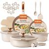 imageCAROTE 18Pcs Ceramic Cookware Set with Detachable Handle Pots and Pans Set Non Stick Non Toxic Cookware Set Removable Handles Induction Kitchen Cookware Sets DishwasherOven SafeBronze