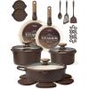 imageCAROTE 20Pcs Titanium Cookware Set Pots and Pans Set Non Stick Kitchen Cooking Set with Detachable Handle Non Toxic Induction Cookware DishwasherOven SafeBrown