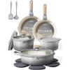 imageCAROTE 20Pcs Titanium Cookware Set Pots and Pans Set Non Stick Kitchen Cooking Set with Detachable Handle Non Toxic Induction Cookware DishwasherOven SafeGradient Grey